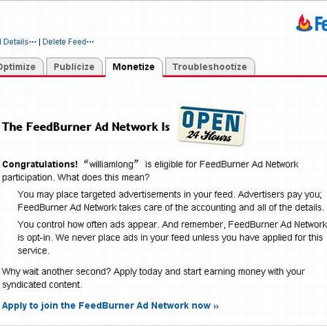 Feedburner Ad Networks申请使用指南