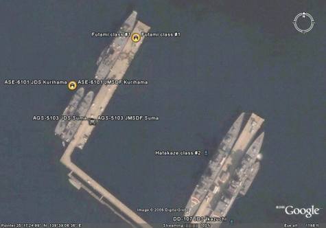 Google Earth下的日本海军驱逐舰