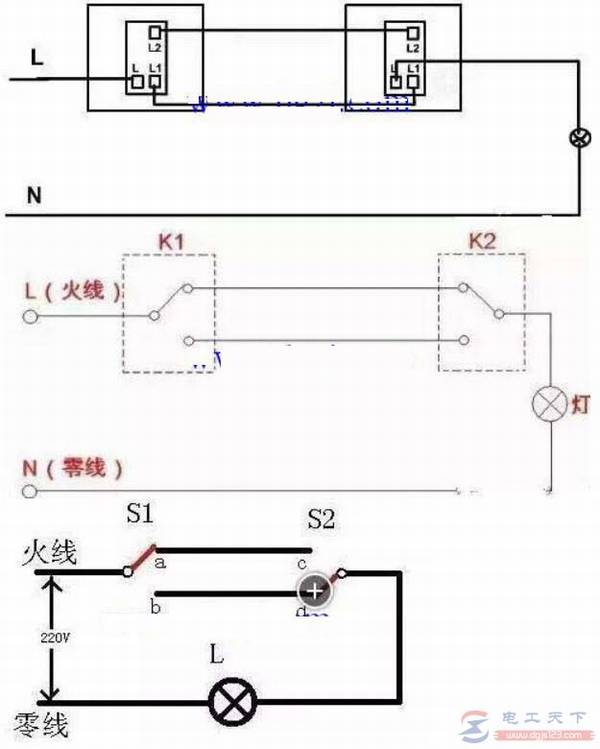 单联双控开关怎么接线,附单开双控开关的接法图示
