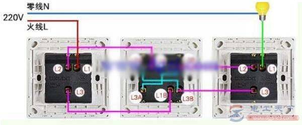 三控开关怎么接线,附一例三控开关实物接线图