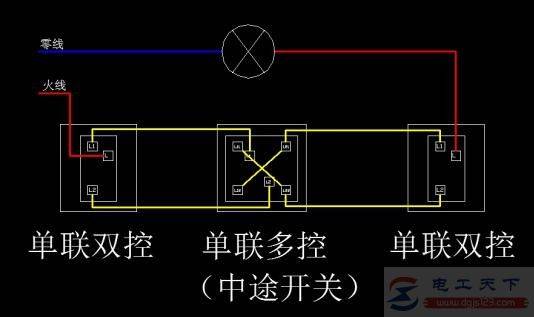 一个开关与两个开关及多开关控制一盏灯的接线方法