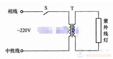 一例紫外线杀菌灯的接线电路图
