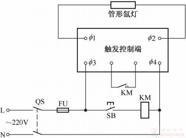 一例管形氙灯的接线电路图