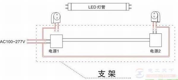 一例led t8灯管的接线图