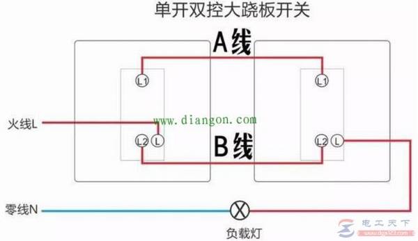 一开双控开关接线图,实现两开关控制一盏灯(多图)
