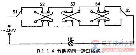 多地控制一盏灯的接线图:两地控制,三地控制,四地控制与五地控