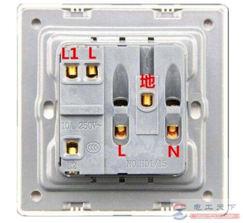1开5孔双控插座控制插座通断怎么接线,附实物接线图