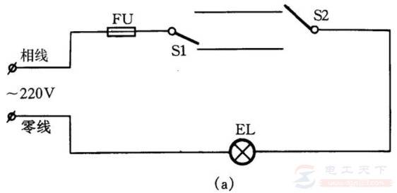 两只双连开关实现两地控制一盏灯线路的方法
