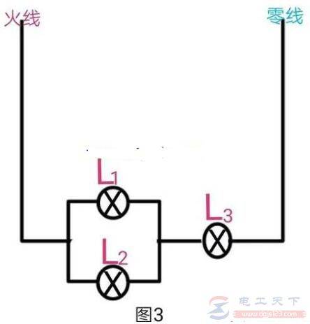 3个白炽灯有一个没接零线也会亮是什么原因