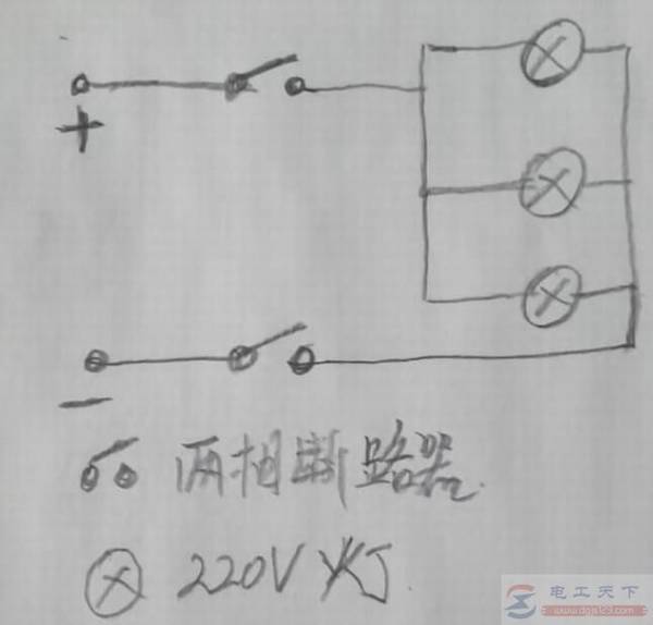 三个灯泡并联接线的实物图