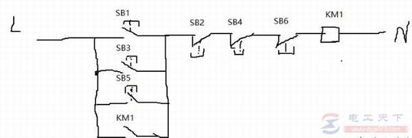 多地控制线路的实物接线图