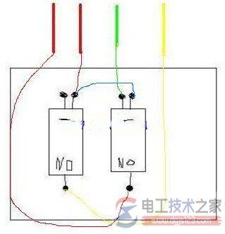 双联二位墙壁开关6接口4条线接线方法