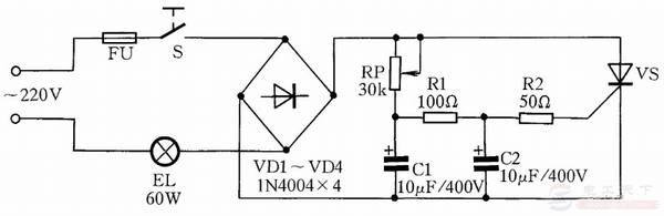 晶闸管调光灯的电路图