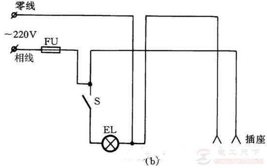 一只单连开关控制一盏灯并连接另一只插座的方法