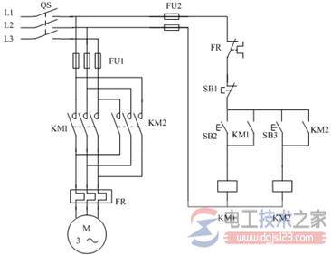 一例接触器互锁的电机正反转控制电路
