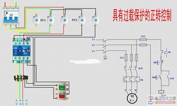 带热继电器保护的电动机控制电气原理图