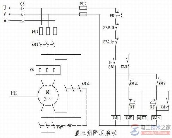 一例正反转星三角降压启动的电路图,带接触器联锁的正反转接线图