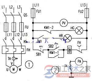 一例三相异步电动机直接启动的电路图,带电路保护功能
