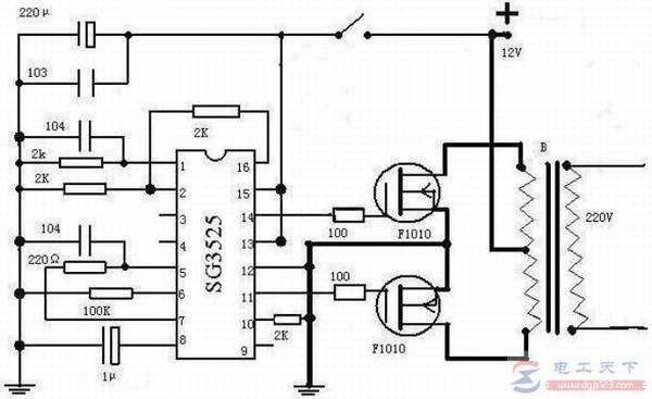 一例12v直流电逆变220v交流电的电路图,附逆变器的设计方法