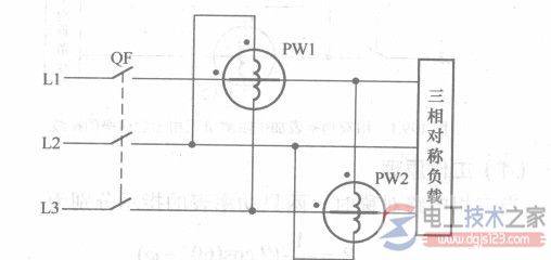 双单相有功功率表测量三相无功功率的接线图