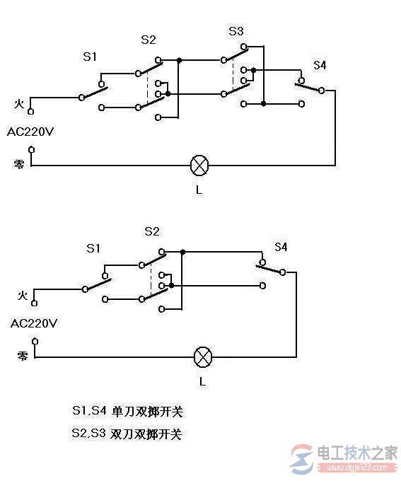 一灯四控开关接线图的要诀