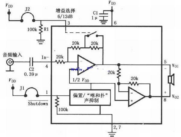 一例LM4906音频功率放大器的电路图