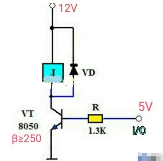 一例8050三极管发射极驱动继电器的改进电路图