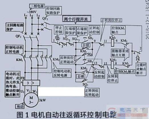 一例电动机自动往复运行的控制电路图