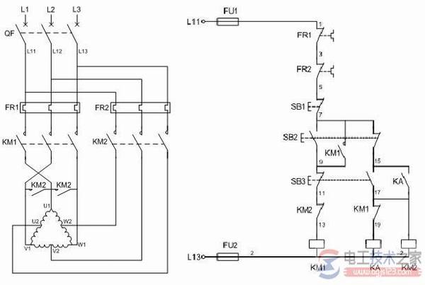 交流接触器控制双速电动机电气原理图与接线方法