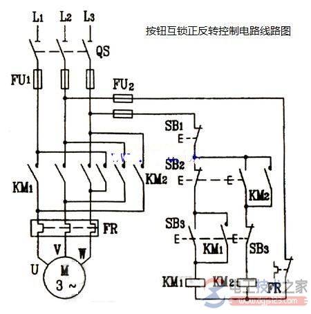 一例电动机按钮互锁的正反转控制电路图