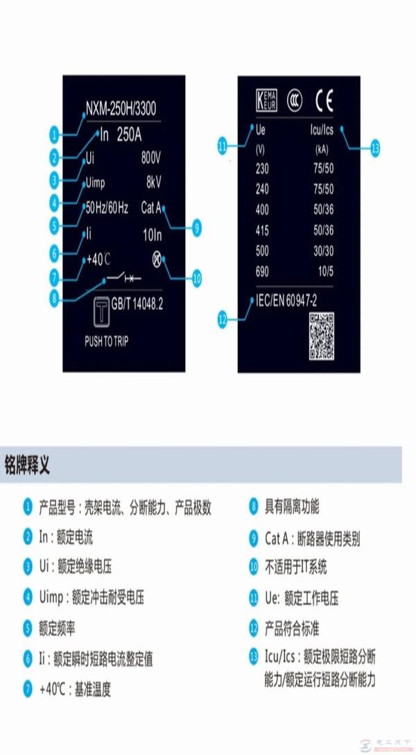 断路器上不同文字的含义说明