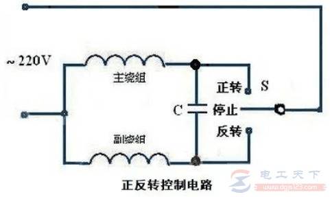 220V单相电机正反转的实物接线图