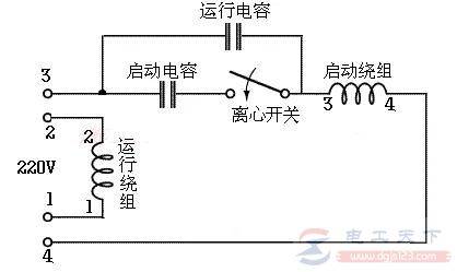 220V交流单相电机起动方式,单相电机电容的接线图