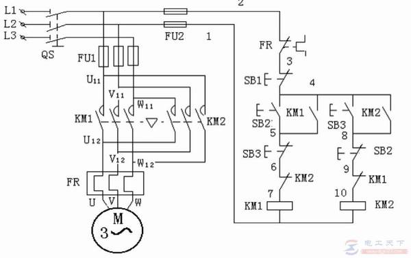 一例双重连锁正反转控制的电路图详解