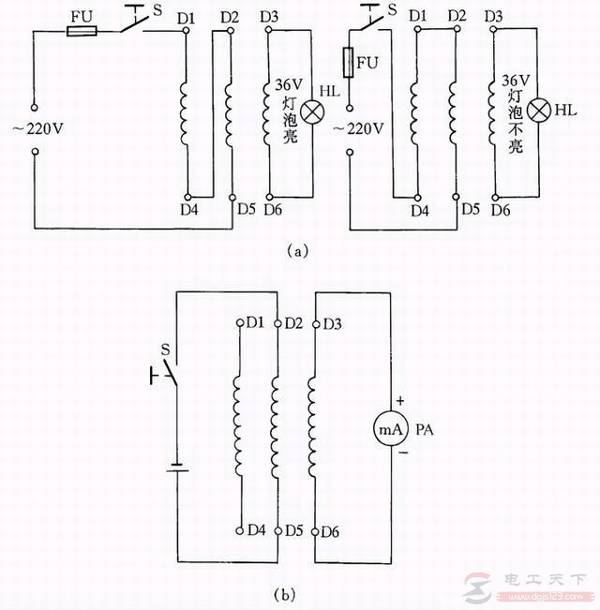 测定电动机三相绕组头尾的二种方法