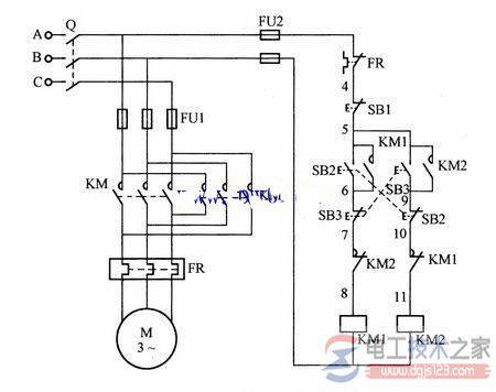一例三相电动机按钮与接触器双重互锁的正反转控制电路