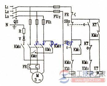 无变压器半波整流能耗制动的电路图与线路工作原理