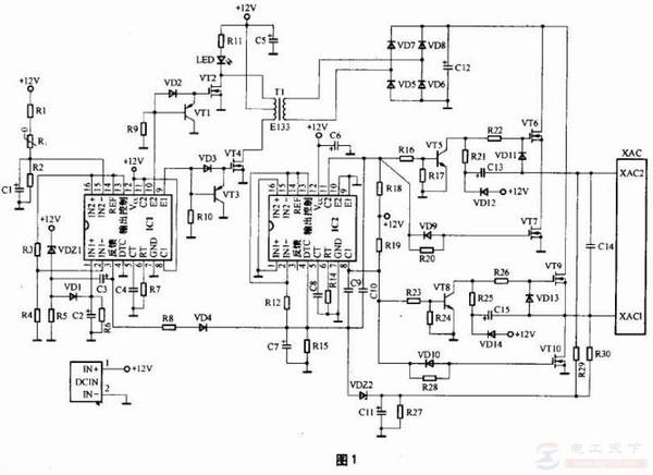 一例车载逆变器的电路原理图,车载逆变器各部分的作用说明
