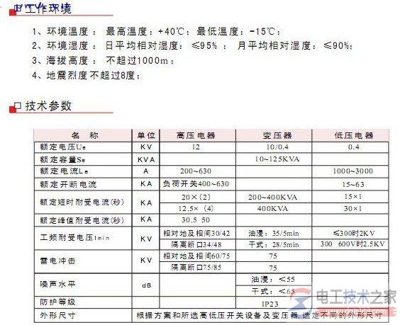 箱式变电站的技术参数图解